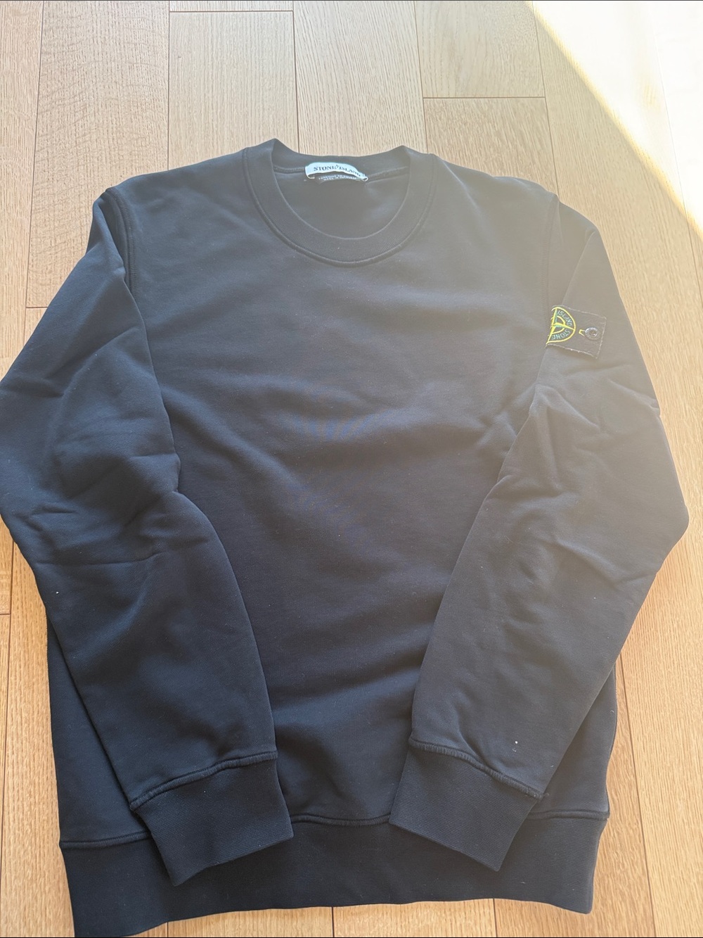 Stone Island Black Crewneck Sweatshirt with Sleeve Badge